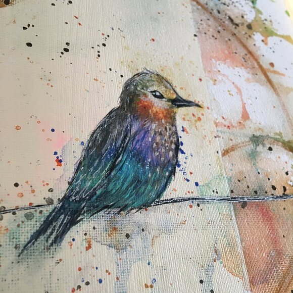 Bird art in frame, acrylic painting, boho art, boho decor, summer decor - Picture 5 of 7